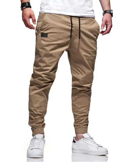 Men Cargo Long Solid Straight  Lace Up Elastic Waist Slim Fit Casual Drawstring Pants - Plush Fashion Shop #