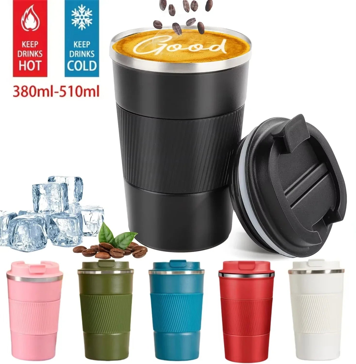 Plush Fashion Hub stainless steel insulated travel mug with double-layer leak-proof design, ideal for sports and outdoor use