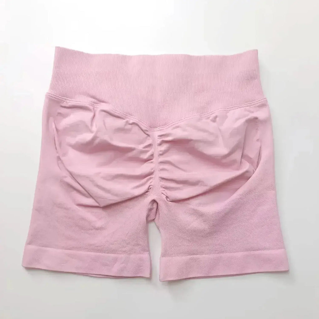 Women's seamless gym shorts with scrunch butt design for fitness and yoga, by NCLAGEN Gym Wear, showcasing a comfortable, high-performance fit.