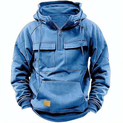 New Men's Hooded Solid Color Multi Pocket Patch Hoodie - Plush Fashion Shop #