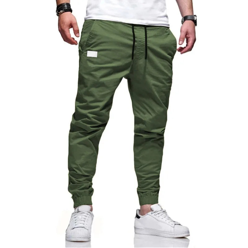 Men Cargo Pant Long Pants Solid Straight Trousers Lace Up Elastic Waist Slim Fit Pocket Splice Casual Drawstring Autumn.