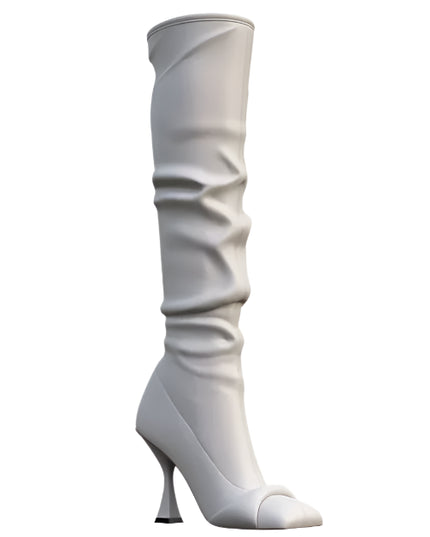 Women  Square Toe Leather Knee High Boots - Plush Fashion Shop #