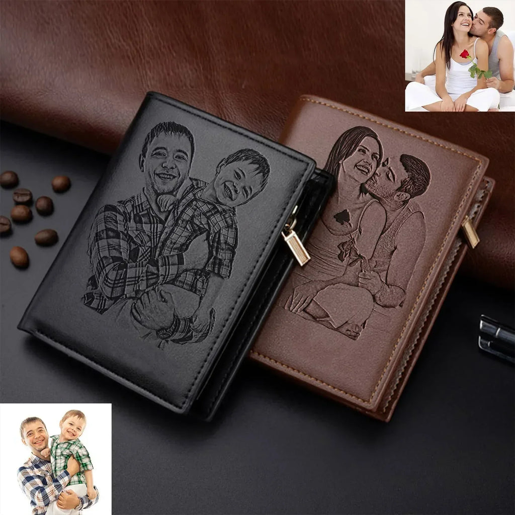 Personalized men's photo wallet by Trendy Attic Store01 featuring a custom photo insert and sleek leather design.