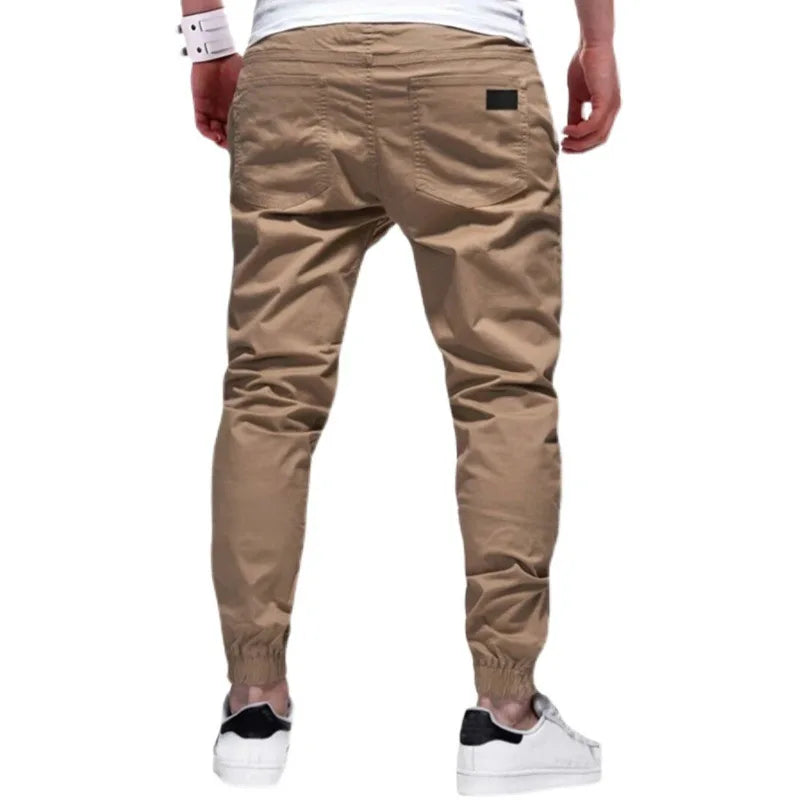 Men Cargo Pant Long Pants Solid Straight Trousers Lace Up Elastic Waist Slim Fit Pocket Splice Casual Drawstring Autumn.