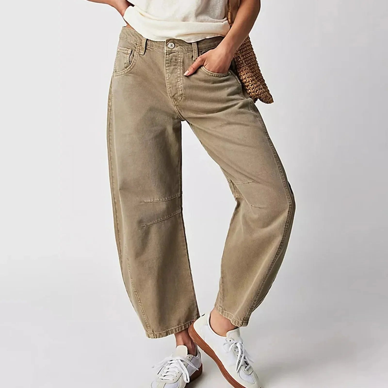 Women's Y2K baggy mid-waist wide-leg jeans by FitiqueFit, casual 90s streetwear style with relaxed fit and wide-leg design.