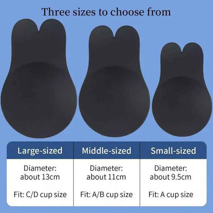 Silicone adhesive push-up bra with reusable breast lift tape in three sizes: large, middle, and small.