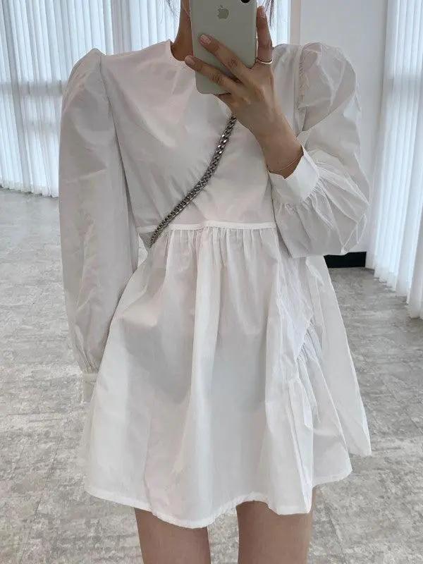 Simple Black Loose Puff Sleeve Short Shirt Dress PAINEVIDA