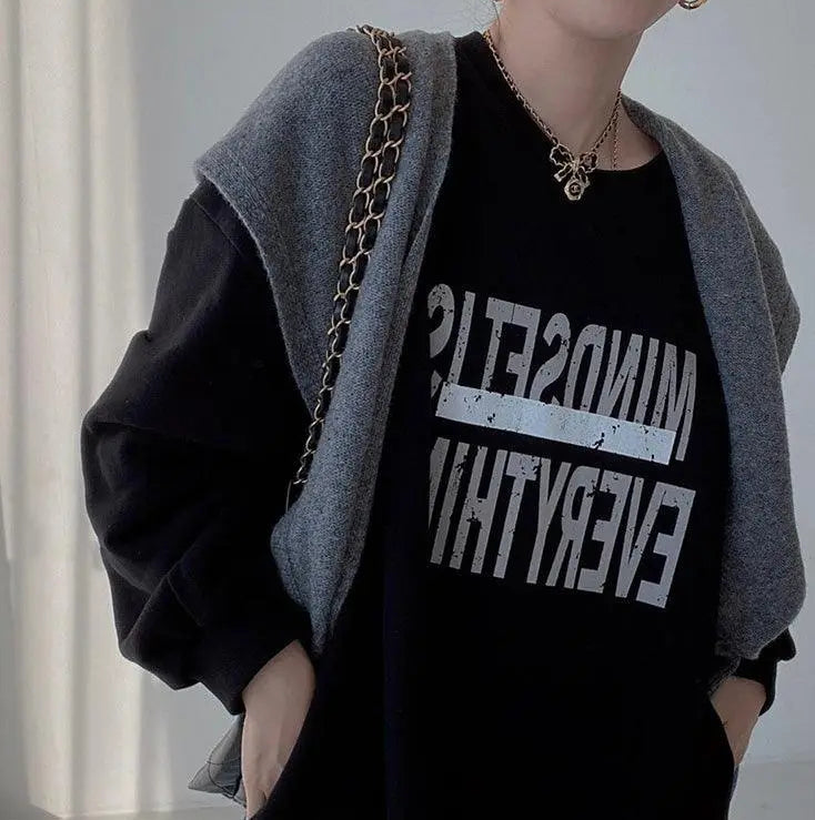 Simple Letter Print Denim Splt-joint Long Sleeve Sweatshirt Dress Plush Fashion Hub