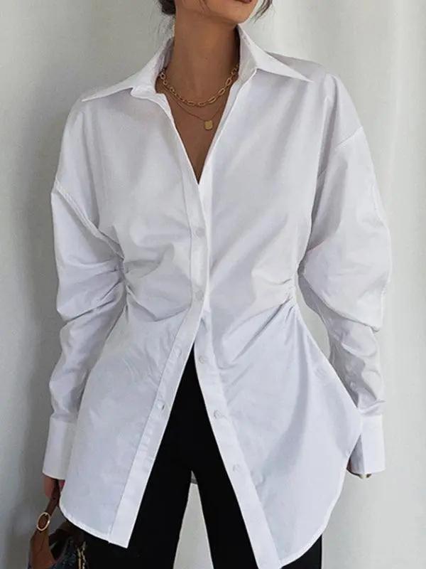 Simple Waist Lapel Ruffeld White Shirt - Stylish & Comfortable PAINEVIDA