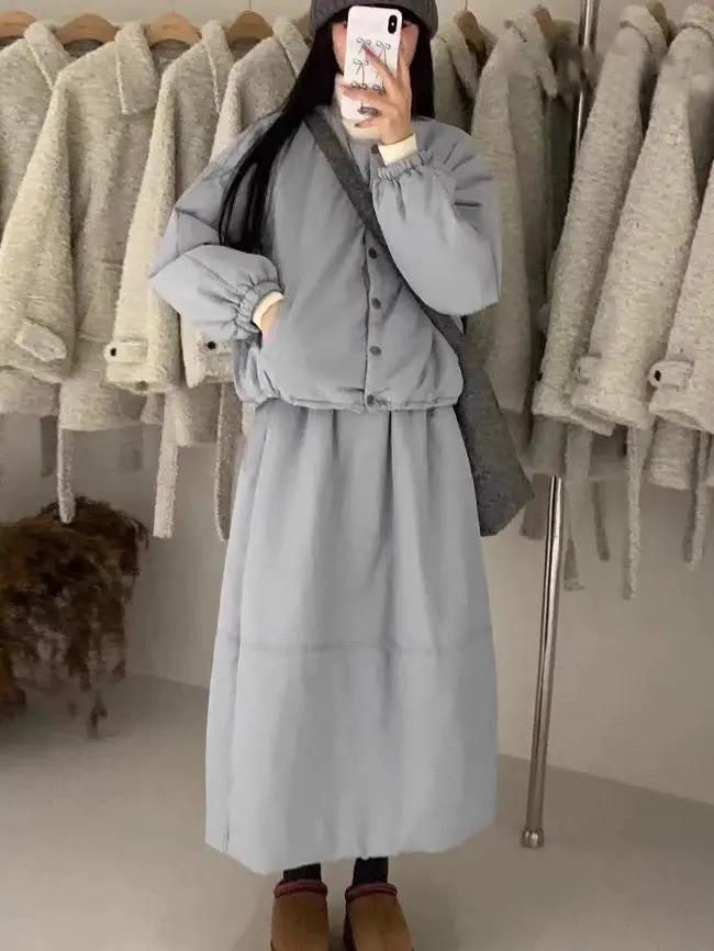 Single-Breasted Cotton-Padded Jacket + High-Waisted Tulip Skirt Two-Piece Set Plush Fashion Hub
