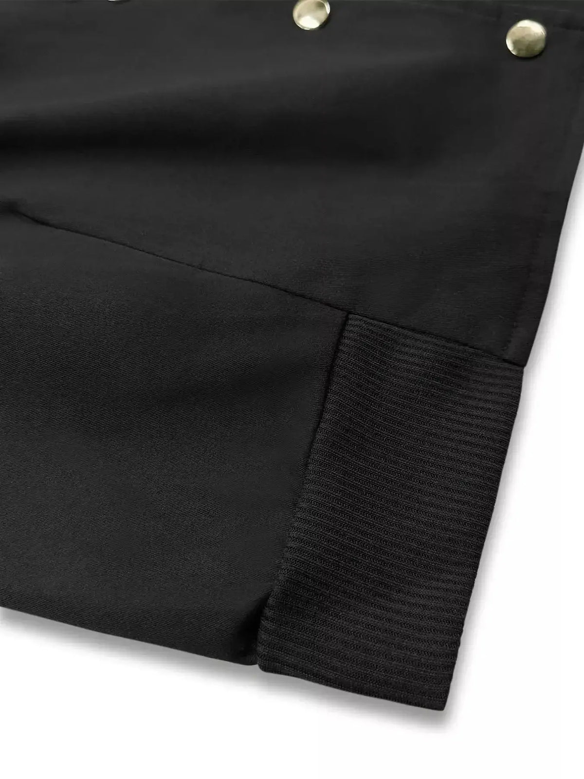 Lightweight women's snap button cropped bomber jacket in black, stylish outerwear by Plush Fashion Hub.