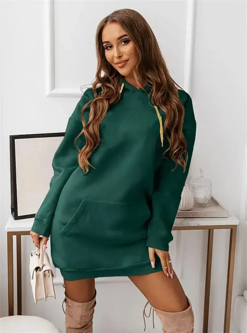 Lightweight women's solid color casual sports hoodie by Plush Fashion Hub, front view showing long sleeves and hood.