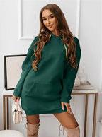 Lightweight women's solid color casual sports hoodie by Plush Fashion Hub, front view showing long sleeves and hood.