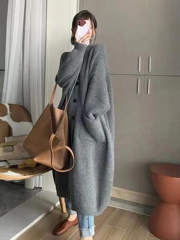 Solid Color Coat Mid Length Turtleneck Cardigan Sweater Plush Fashion Hub