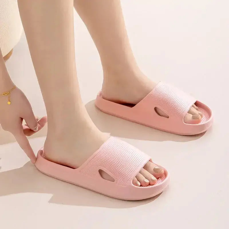 Unisex Plush Fashion Hub thick sole EVA bathroom slippers with non-slip soles for indoor use, solid color and comfortable design.