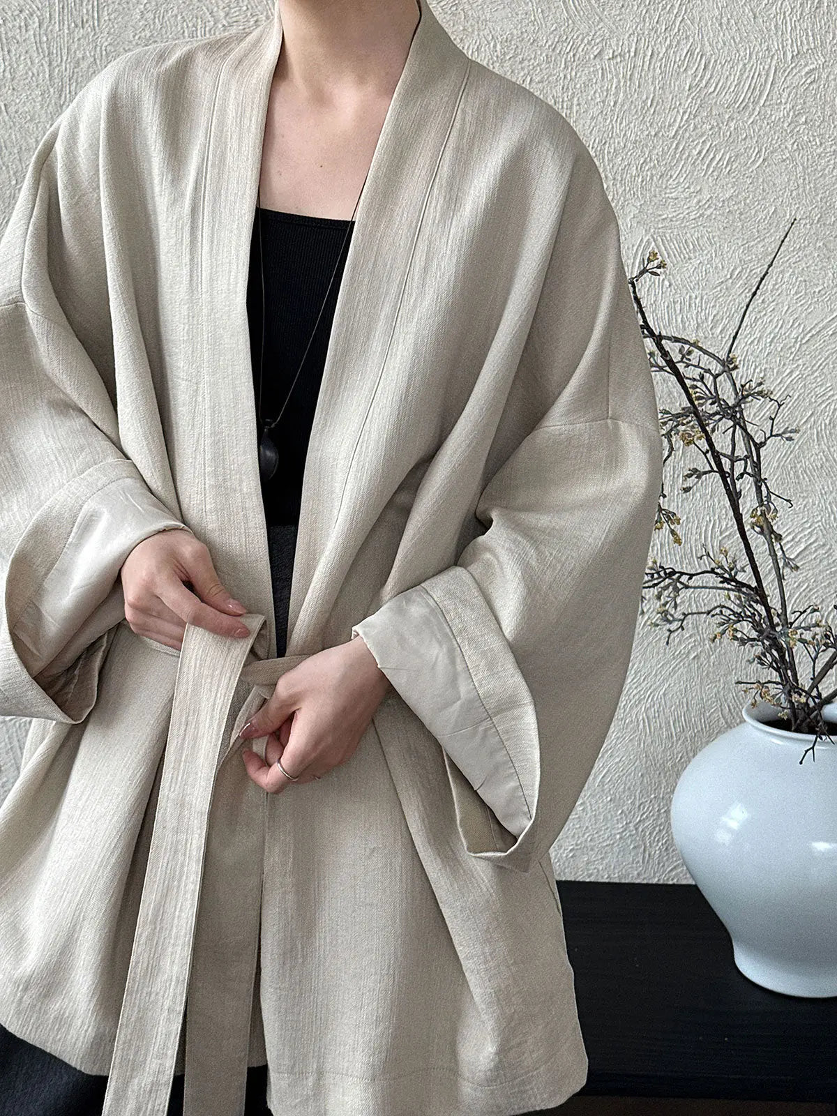 Solid Color Tie Trench Coat Plush Fashion Hub