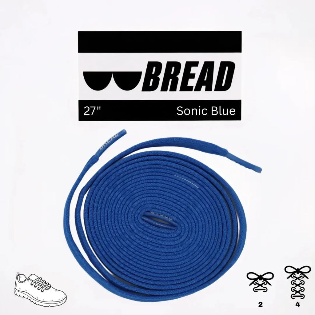 Sonic Blue elastic shoelace by Bread, showing vibrant blue color and flexible, stretchy design for easy lacing.