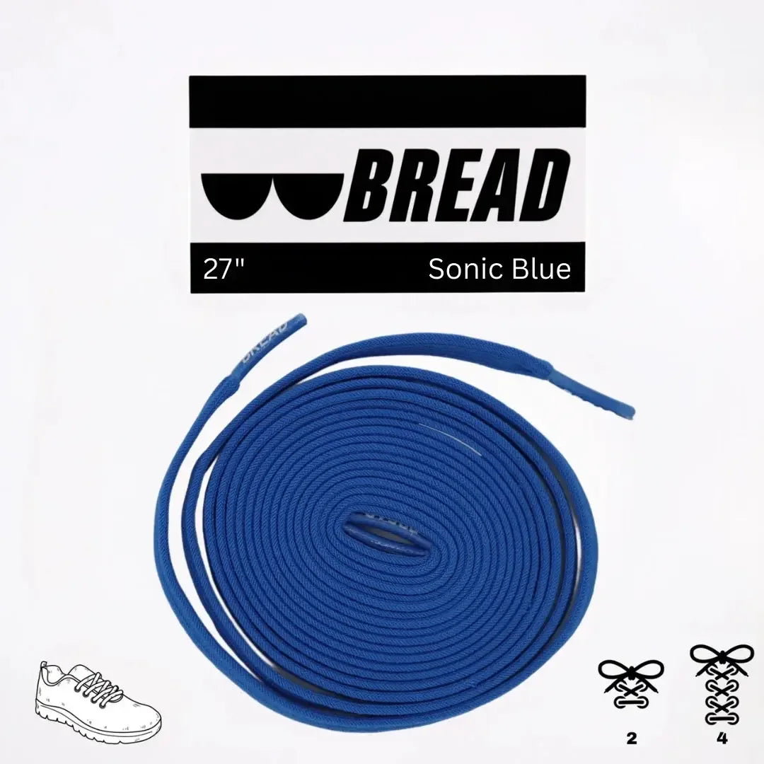 Sonic Blue elastic shoelace by Bread, showing vibrant blue color and flexible, stretchy design for easy lacing.