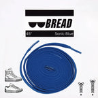 Blue elastic shoelace by Bread, showing the Sonic Blue color and flexible, stretchy material for easy lacing and secure fit.