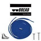 Blue elastic shoelace from Bread's Sonic Blue collection, showing the flexible, durable design and vibrant color.