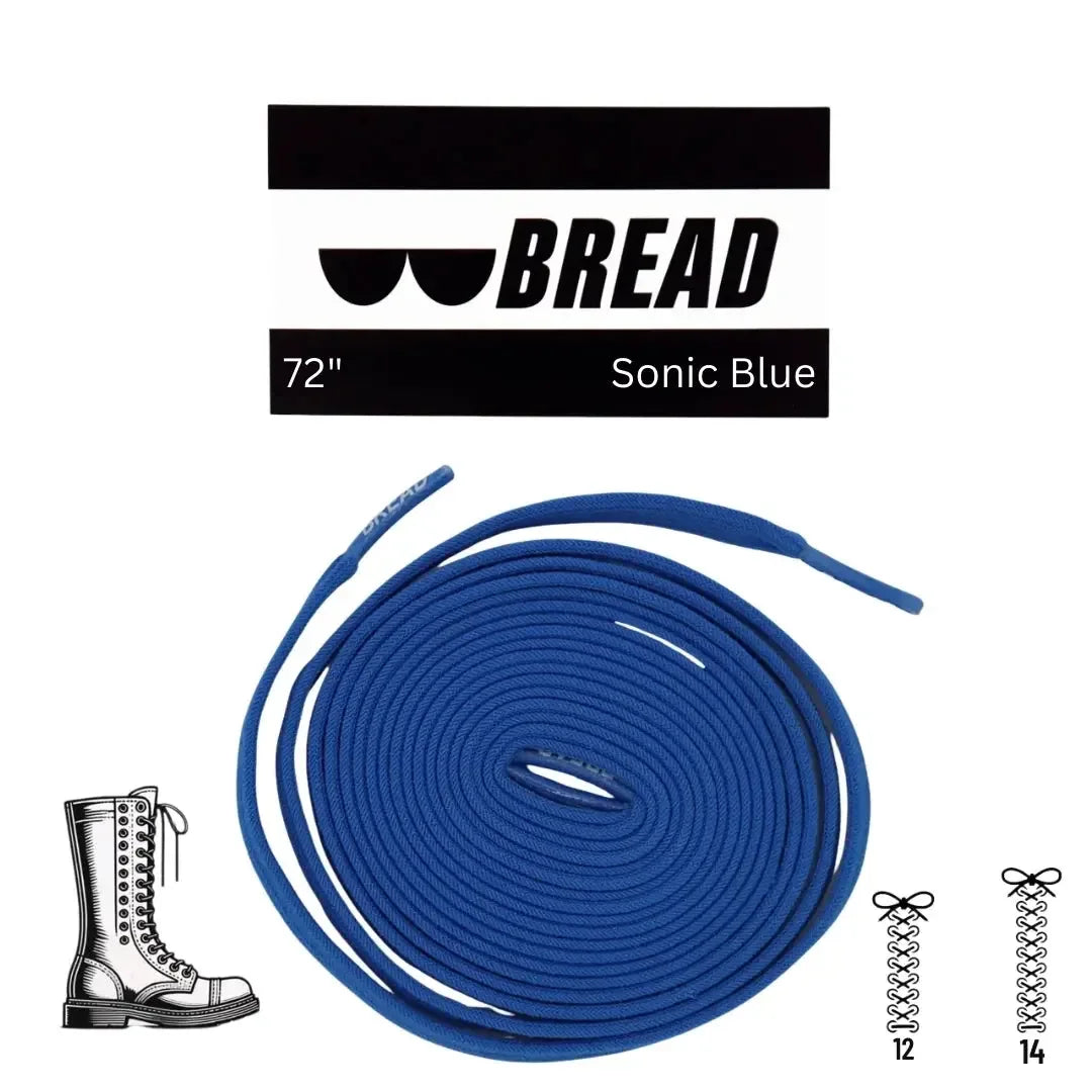 Blue elastic shoelaces from Bread's Sonic Blue collection, featuring flexible, durable design for comfortable fit.