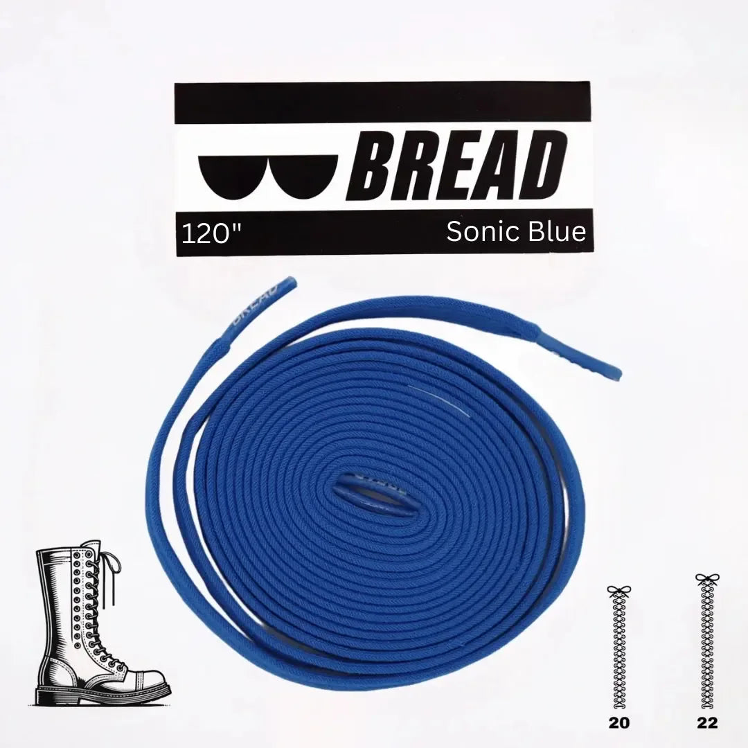 Blue elastic shoelace by Bread, featuring a Sonic Blue color, designed for easy slip-on and secure fit on sneakers.