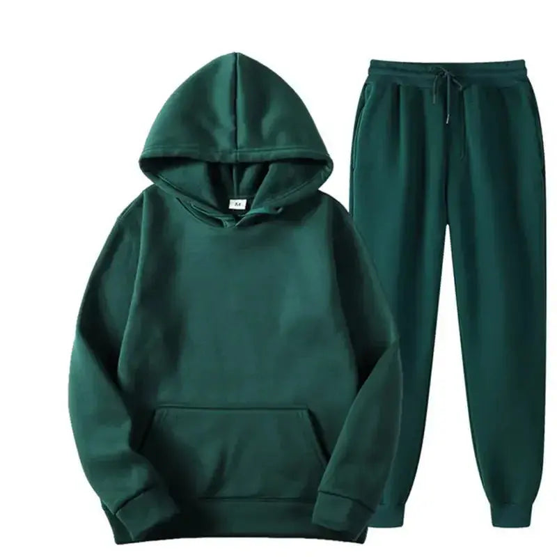 Oversized women's hooded sweatshirt and jogger lounge set in soft polyester fabric by Plush Fashion Hub.
