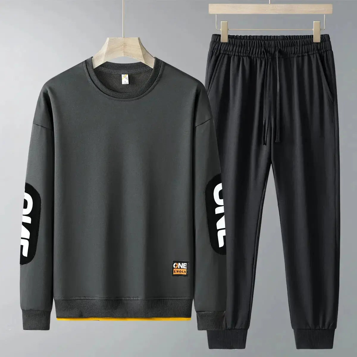 Men's casual sweatshirt and trousers two-piece tracksuit set by Plush Fashion Hub, featuring a comfortable spring-autumn style.