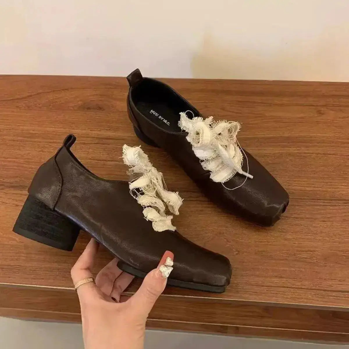 Plush Fashion Hub square toe block heel pumps, comfortable mid-height office dress shoes with stylish design and supportive heel.