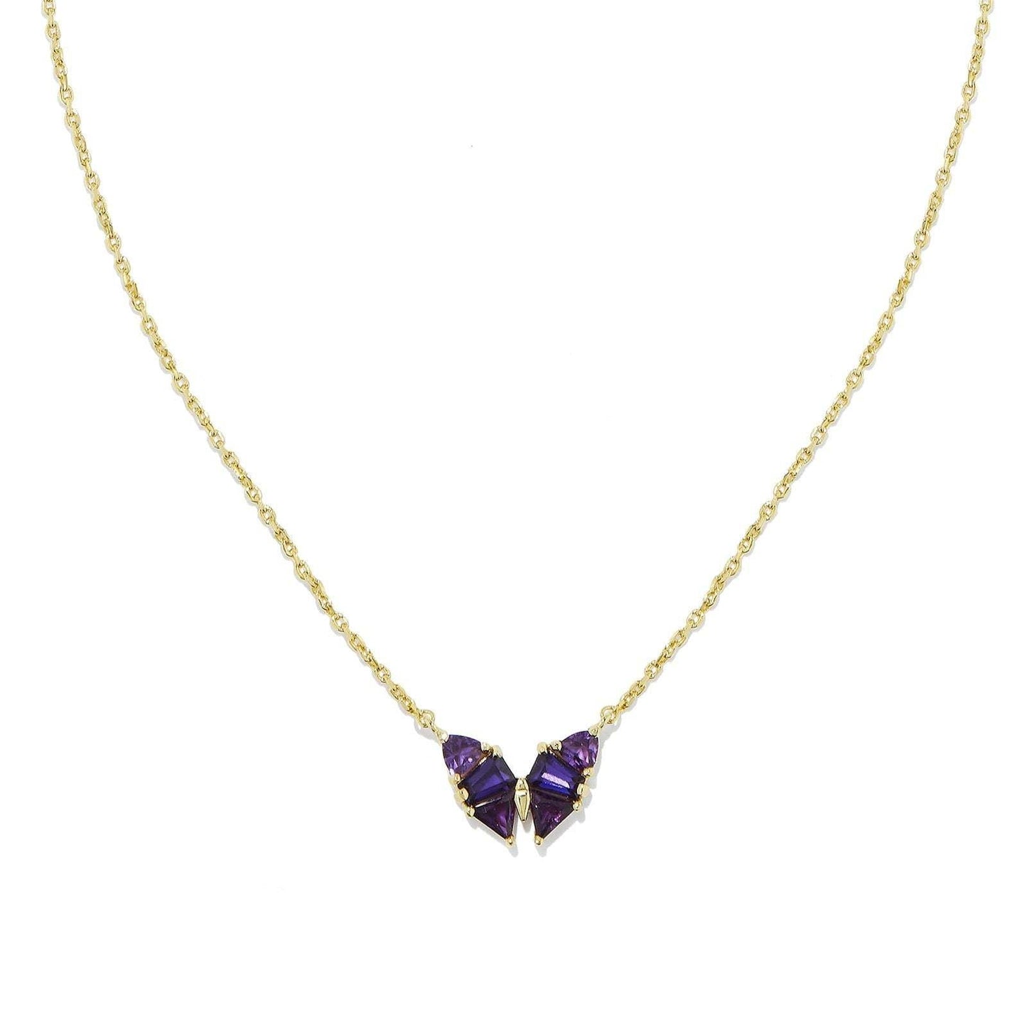 Stainless steel necklace with crystal pendant in purple, adjustable chain.