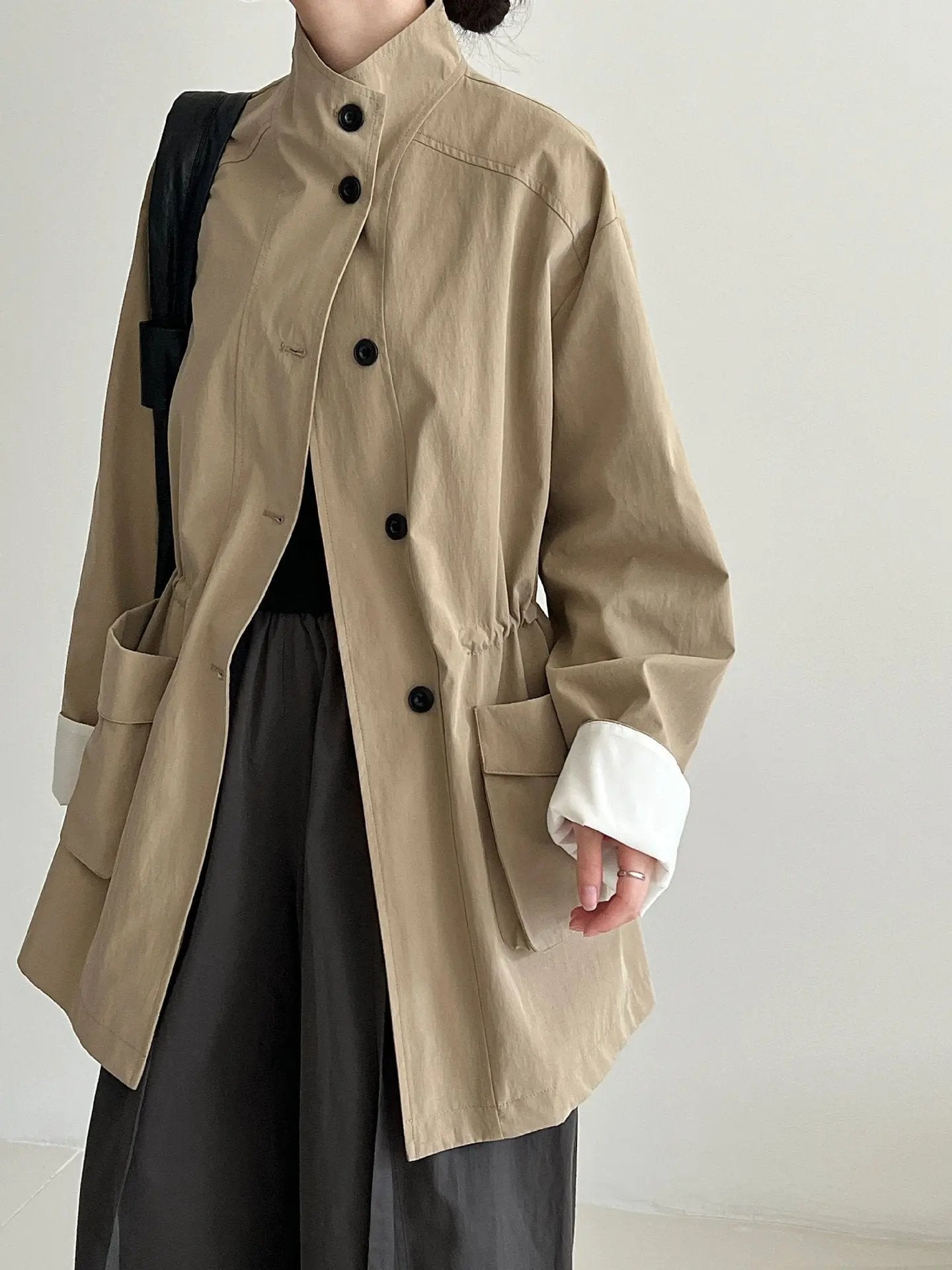 Stand Collar Loose Drawstring Large Pocket Windbreaker Jacket Plush Fashion Hub