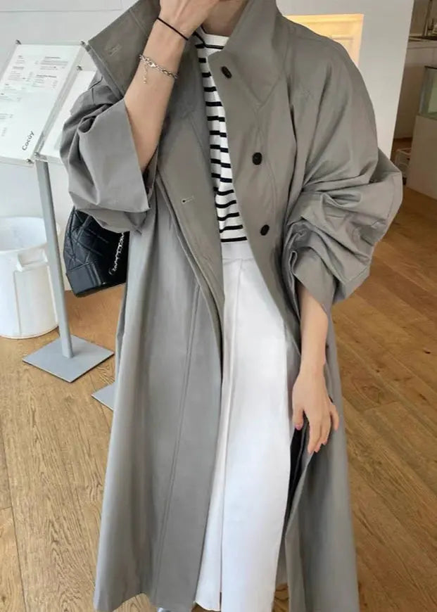 Stand Collar Loose Long Trench Coat Plush Fashion Hub