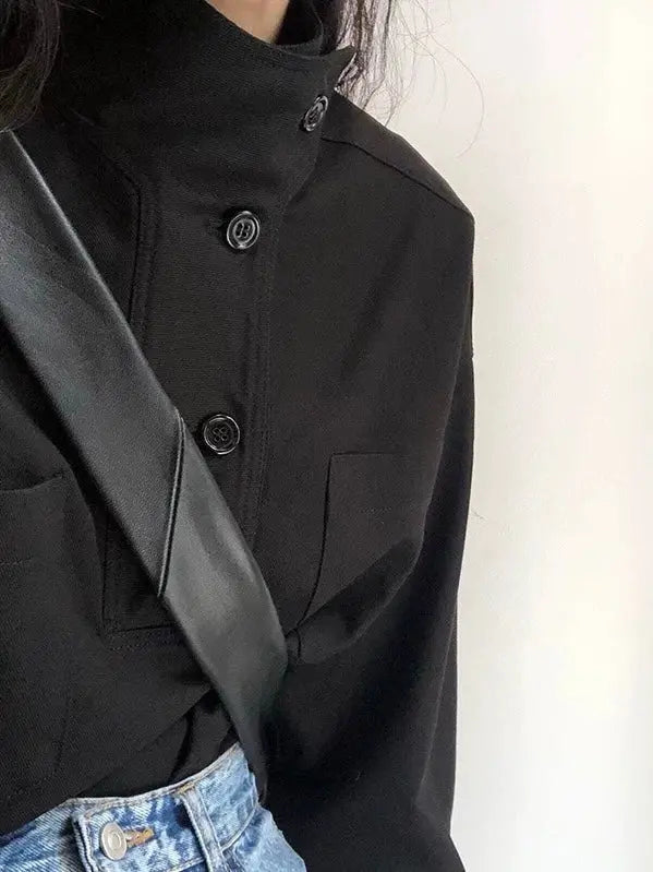 Stand Collar Oblique Button Solid Color Shirt Top Plush Fashion Hub