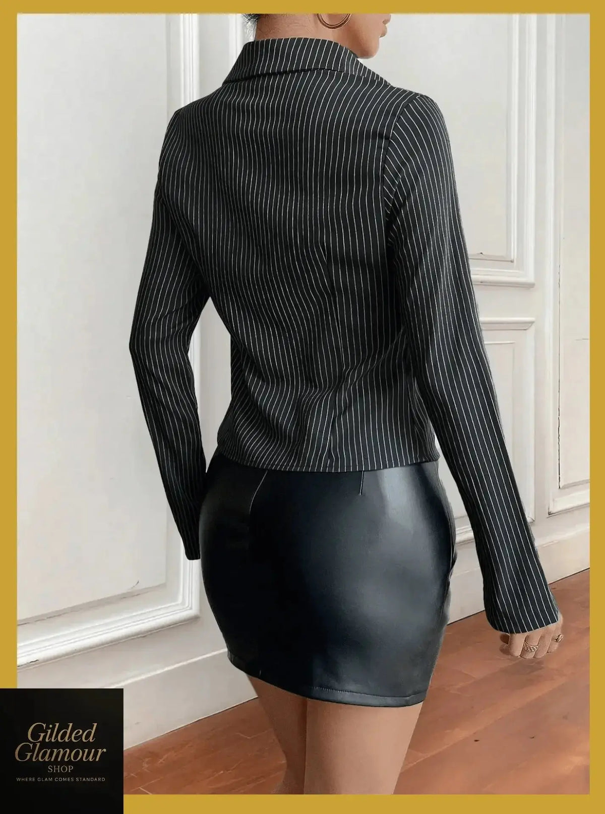 Plush Fashion Hub classic striped long sleeve button-up shirt, versatile stretch workwear with a stylish design.