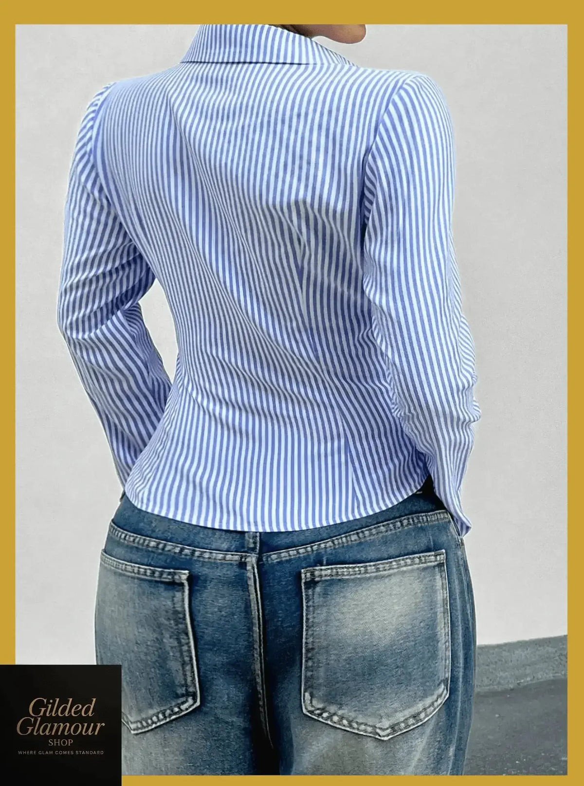 Plush Fashion Hub classic striped long sleeve button-up shirt, versatile stretch workwear, with collar and button front.