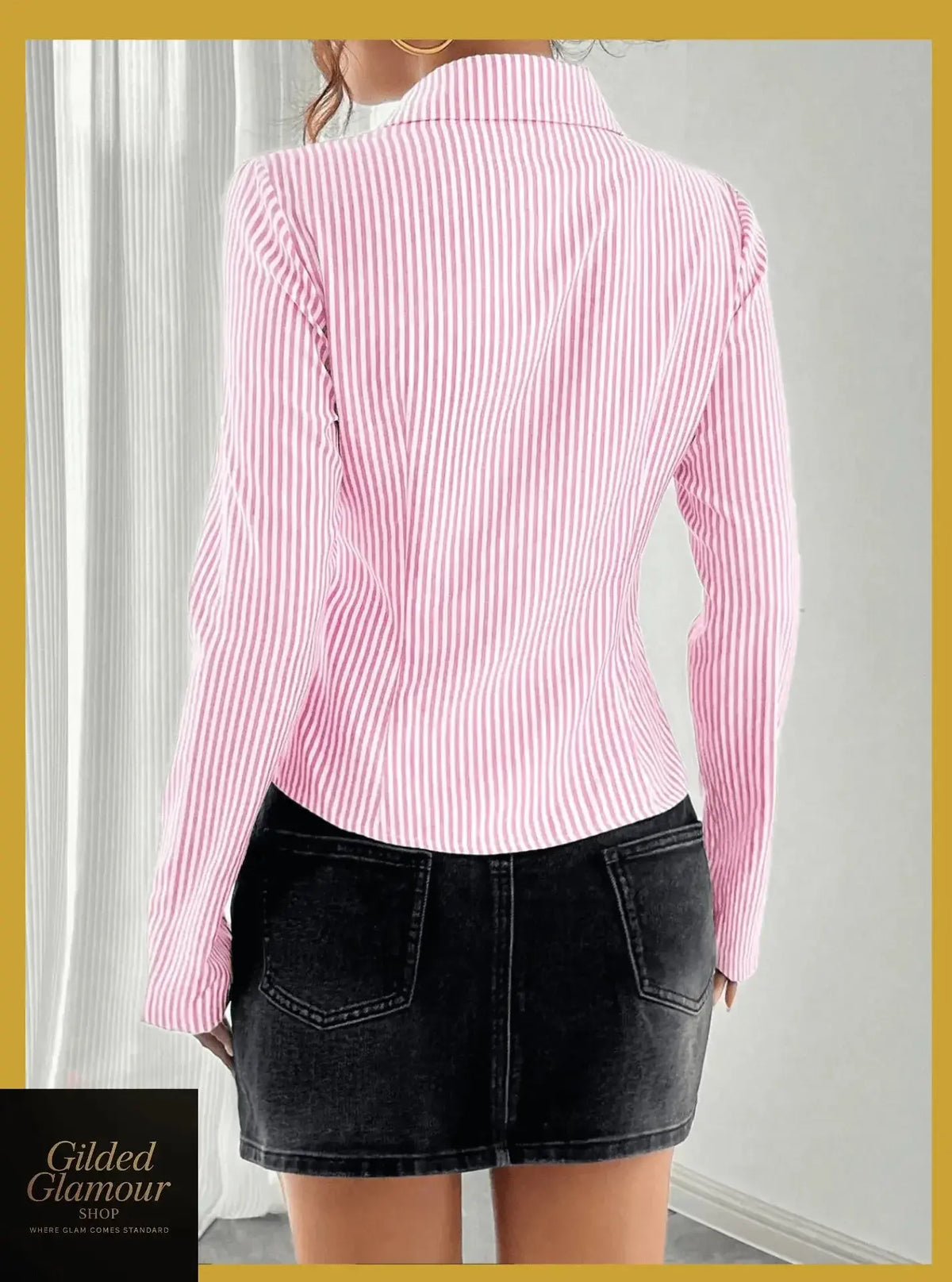 Plush Fashion Hub classic striped long sleeve button-up shirt, versatile stretch workwear with stylish vertical stripes.