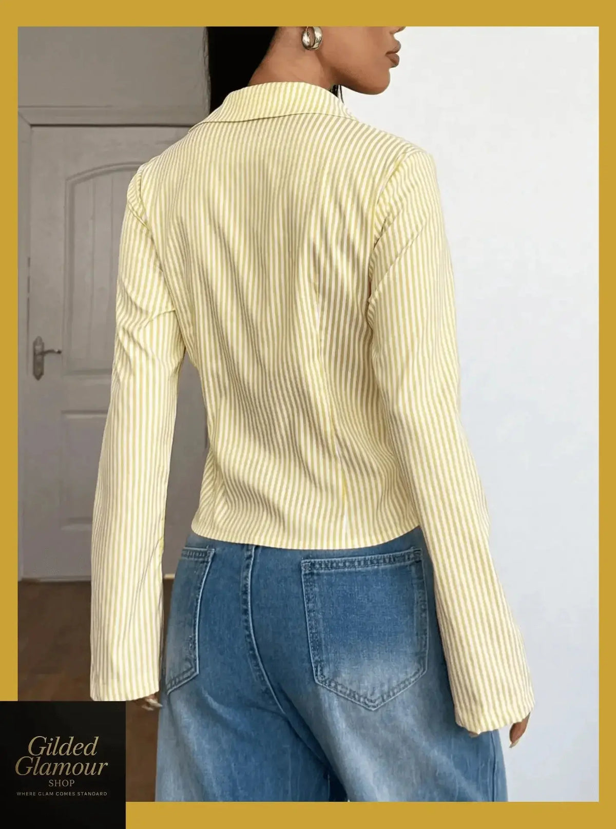 Plush Fashion Hub classic striped long sleeve button-up shirt with stretch fabric, ideal for versatile workwear and casual styles.