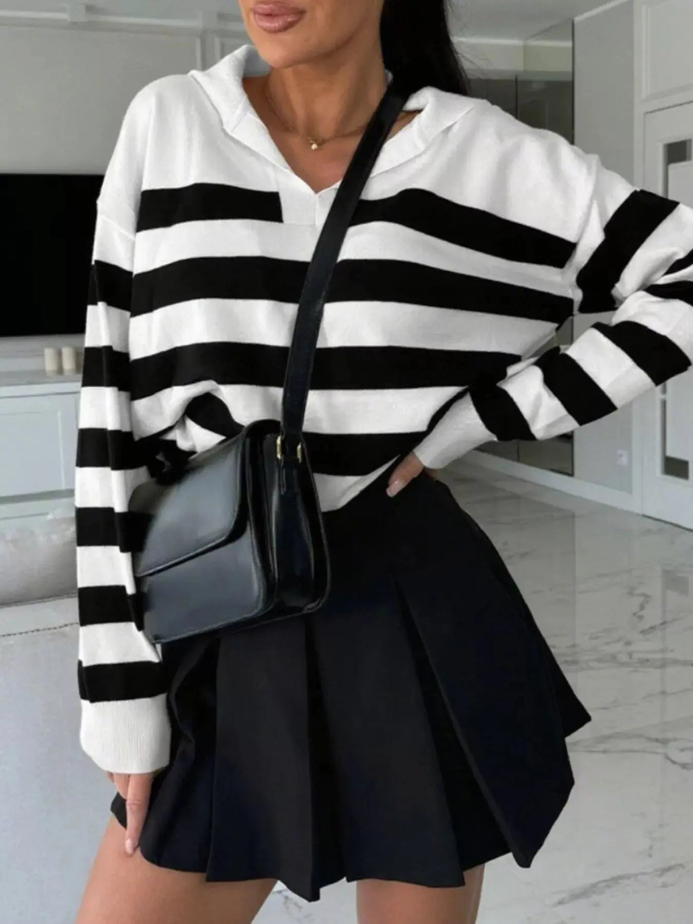 Striped Dropped Shoulder Knit Top - Plush Fashion Hub