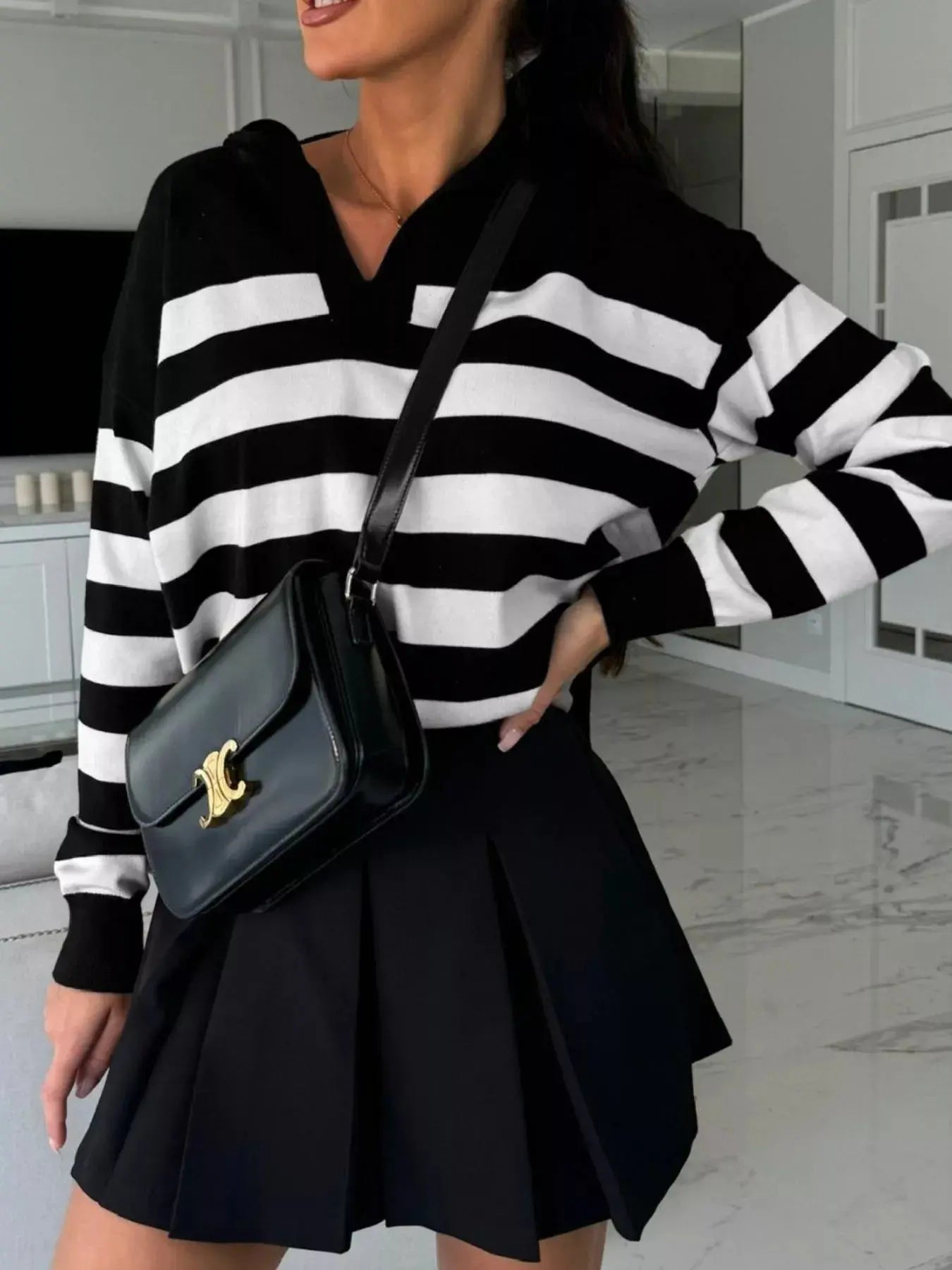 Striped Dropped Shoulder Knit Top - Plush Fashion Hub
