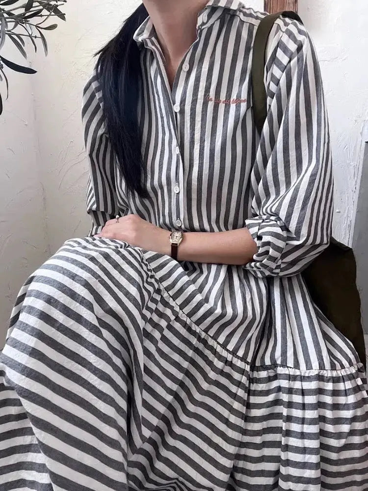 Striped Ruffled Shirt Dress Plush Fashion Hub