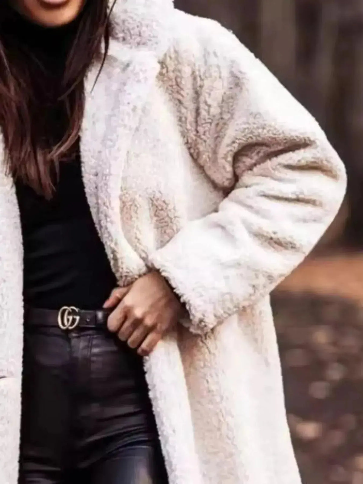 Soft plush teddy bear longline hooded jacket from Plush Fashion Hub, lightweight outerwear with cozy, plush fabric and hood.