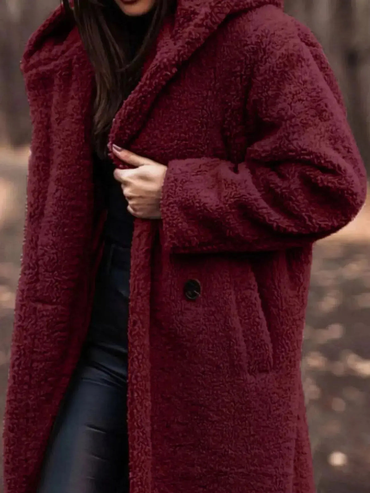 Lightweight plush teddy bear hooded longline jacket by Plush Fashion Hub, soft outerwear with a cozy teddy bear design.