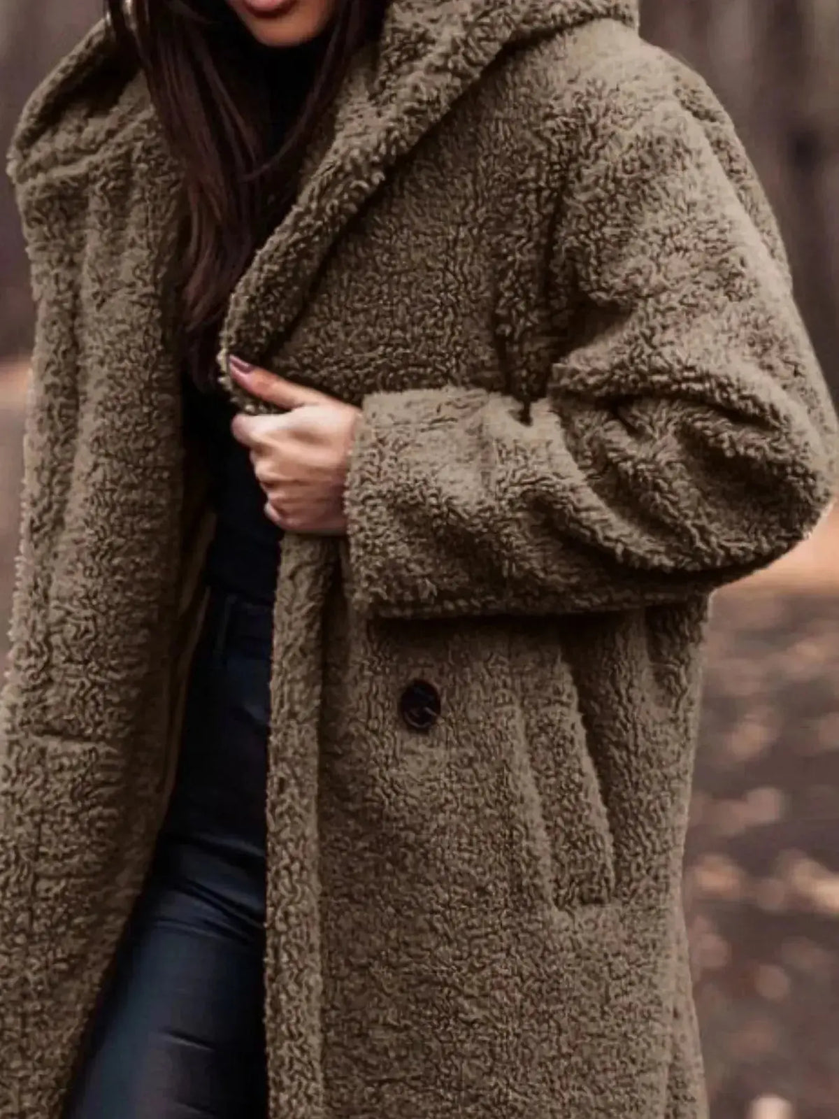 Lightweight plush teddy bear longline hooded jacket by Plush Fashion Hub, cozy outerwear with soft plush material and hooded design.