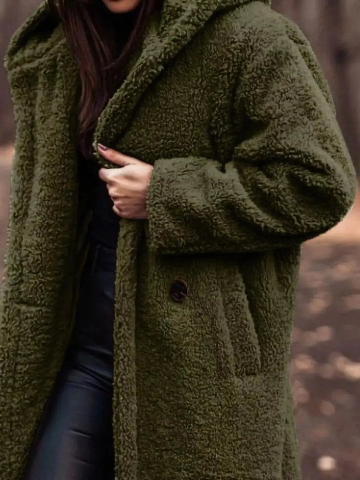 Lightweight plush teddy bear hooded longline jacket by Plush Fashion Hub, cozy outerwear with soft plush fabric and hood.
