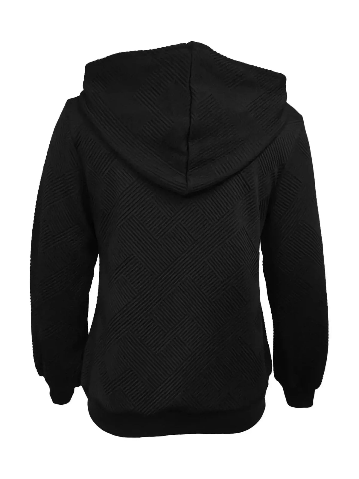 Women’s textured zip-up hoodie with adjustable drawstring by Plush Fashion Hub, showcasing soft fabric and stylish design.