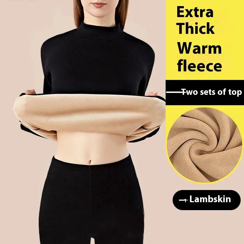 Thickened High-necked Lambswool Dralon Thermal Underwear Women's Suit Social Buzz eSIMs