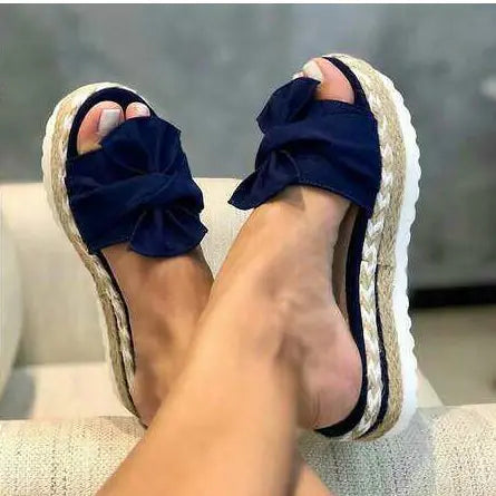 Ladies bow sandals with platform wedge heel, stylish women’s summer footwear by Trendy Attic Store01