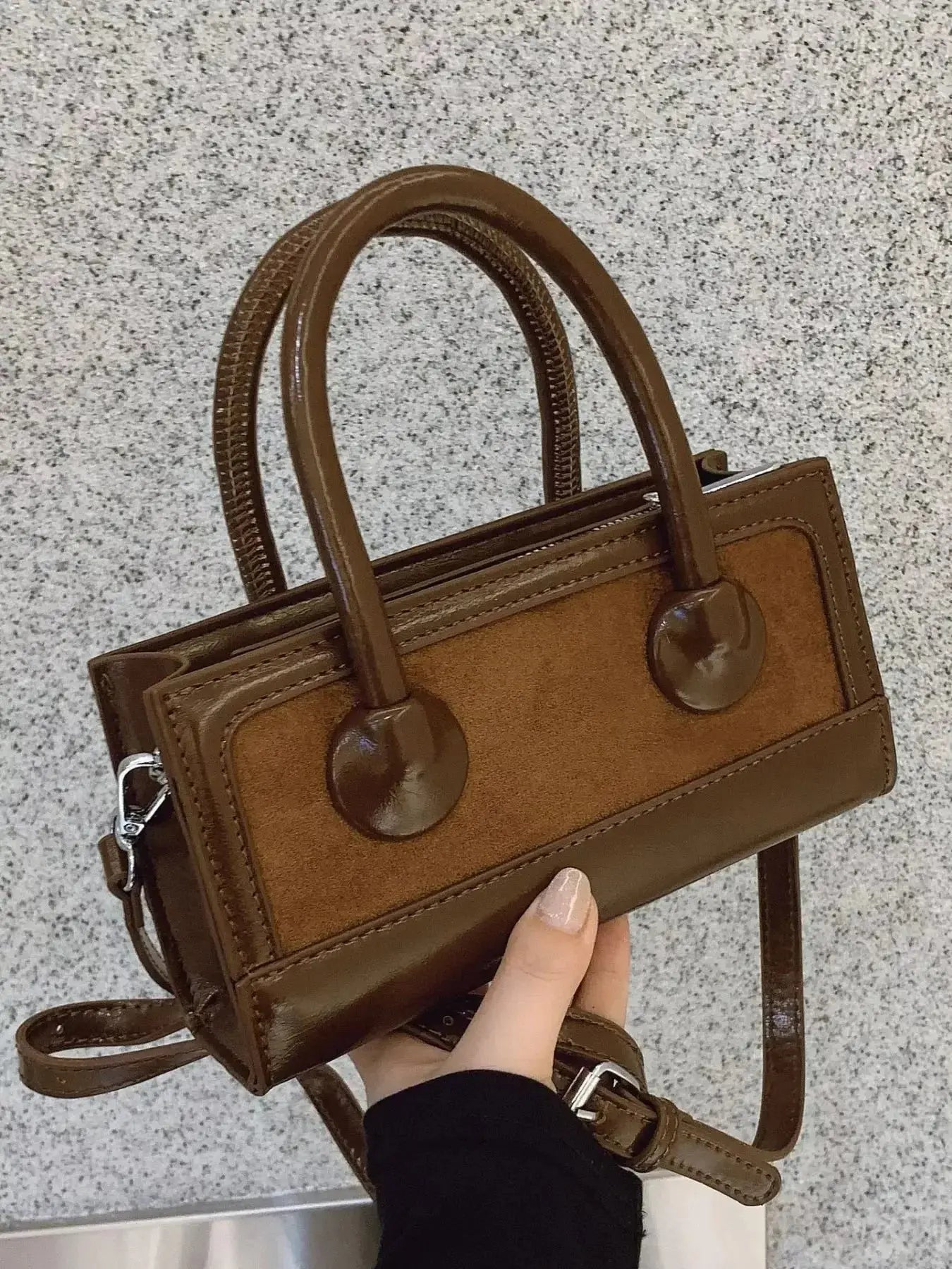 Plush Fashion Hub premium leather top-handle crossbody bag with structured design, versatile for everyday use.