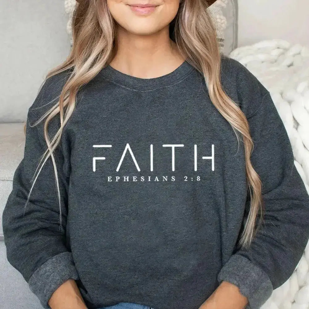 Trendy Faith Bible Verse Christian crewneck sweatshirt by Plush Fashion Hub, featuring a faith-themed design on soft fabric.