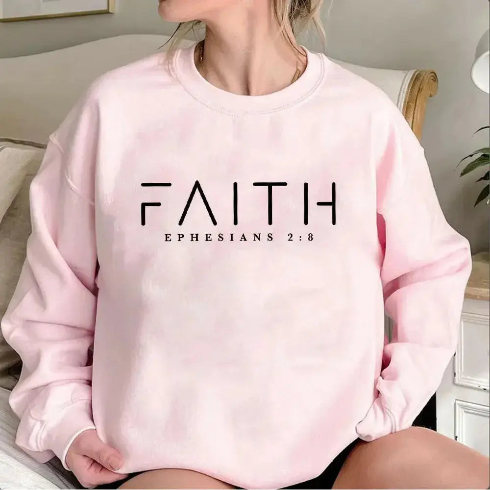 Trendy Faith Bible Verse Christian crewneck sweatshirt by Plush Fashion Hub with inspirational scripture design.